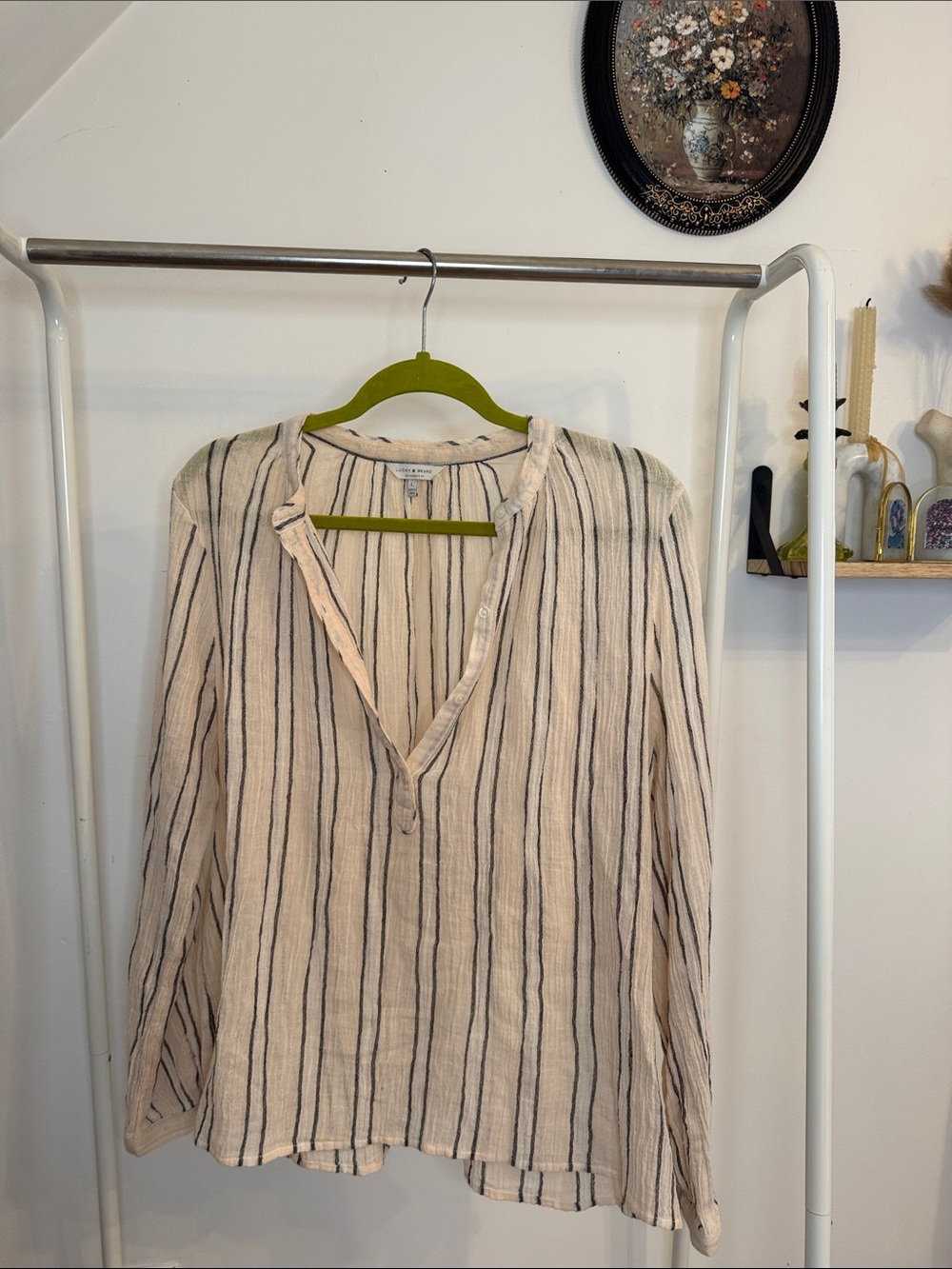Lucky Brand 100% Cotton Striped Button-Accent Long-Sleeve Women's Top